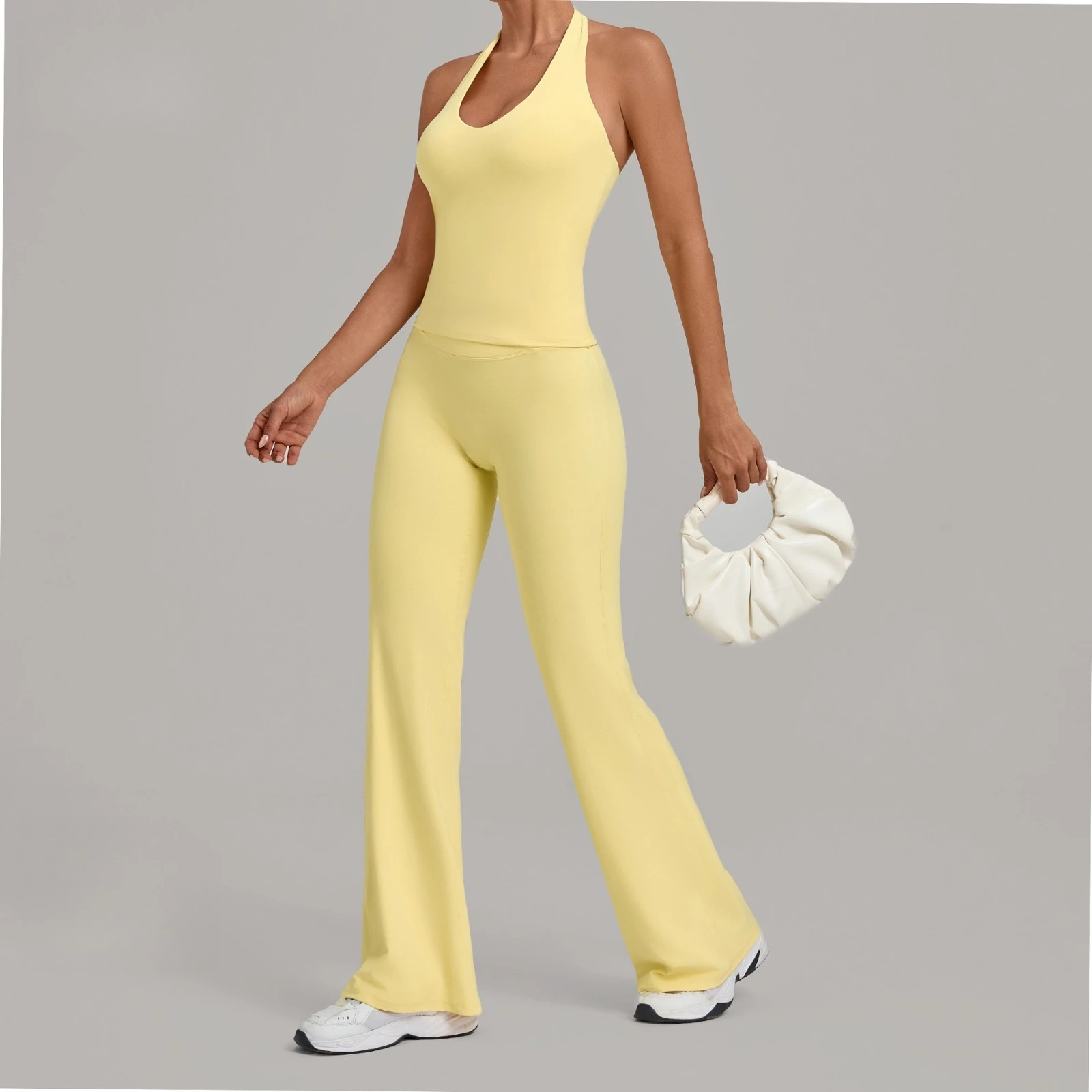 Women's Yoga Sets Quick-dry Breathable Gym Workout Running Activewear Two-piece Set Halter Backless Tank Top+Flare Leggings