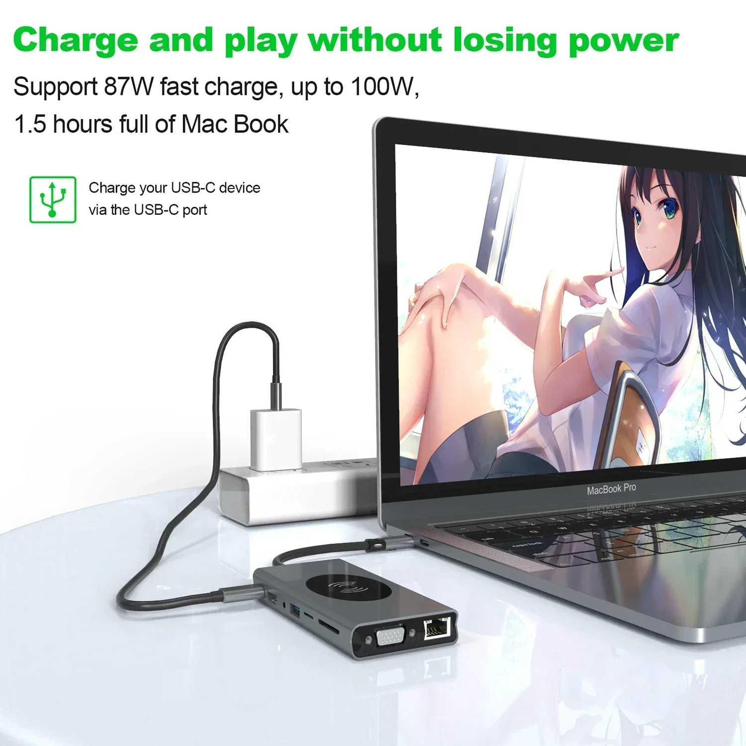 Docking Station15in1 พอร์ต USB C HUB HDTV 4K Docking Station พร้อม RJ45 Ethernet 1080 P VGA PD ชาร์จการ์ด