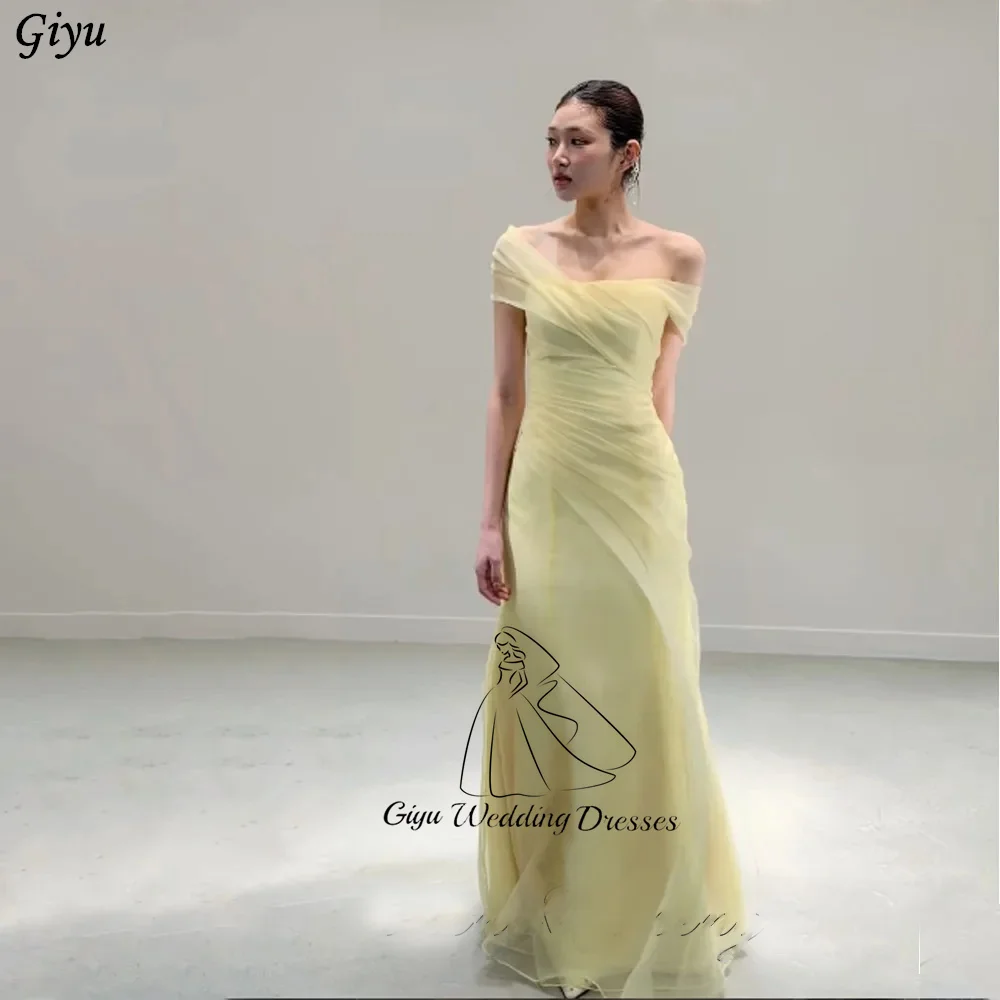 Giyu Elegant Yellow Organza Korea Wedding Dresses Photos Shoot Off Shoulder A Line Floor Length  Evening Gown Dress Customized