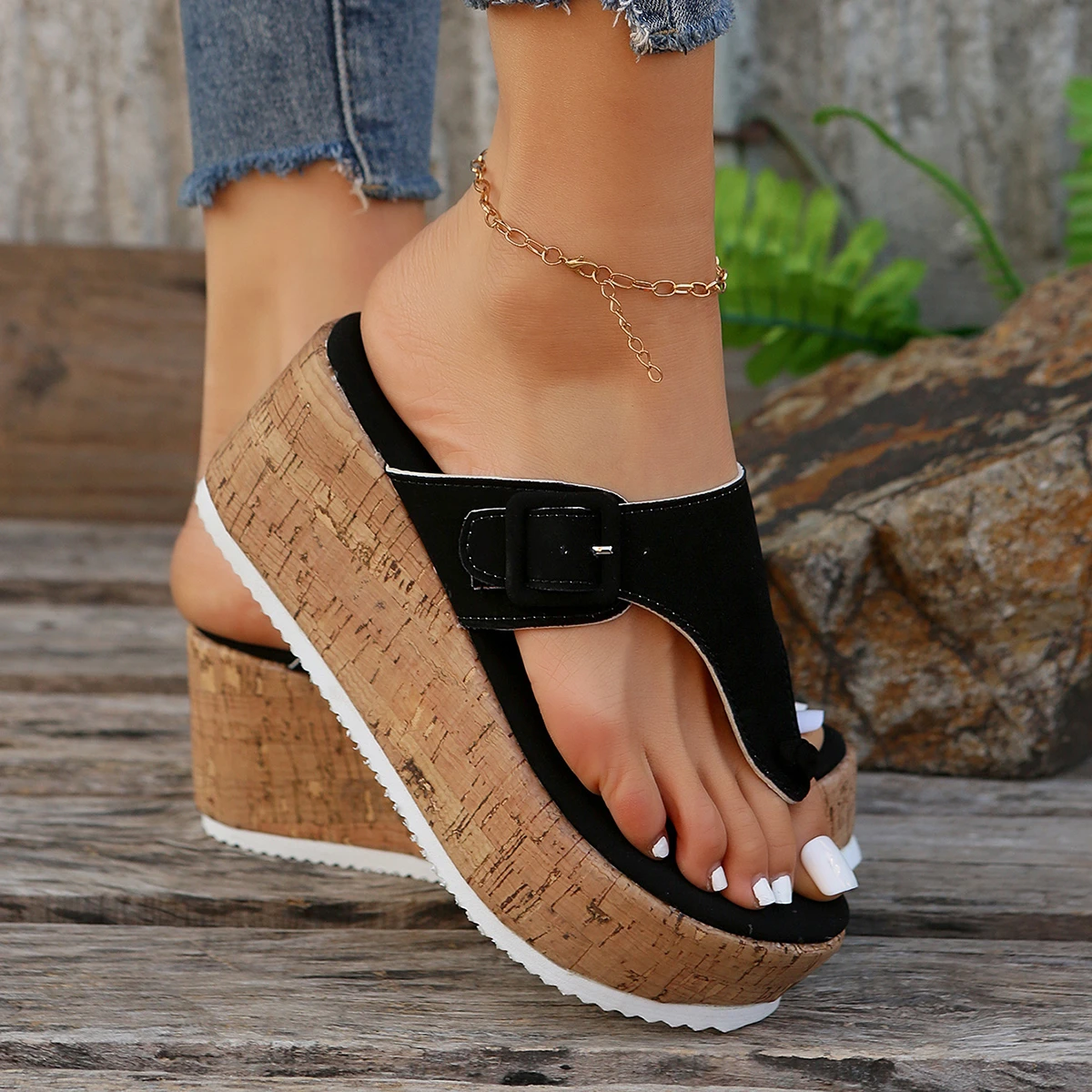 Women's Slippers Summer Flip Flops Female Wedge Platform Sandals Ladies Non-slip Thick Bottom Casual Black Pink Large Size Shoes