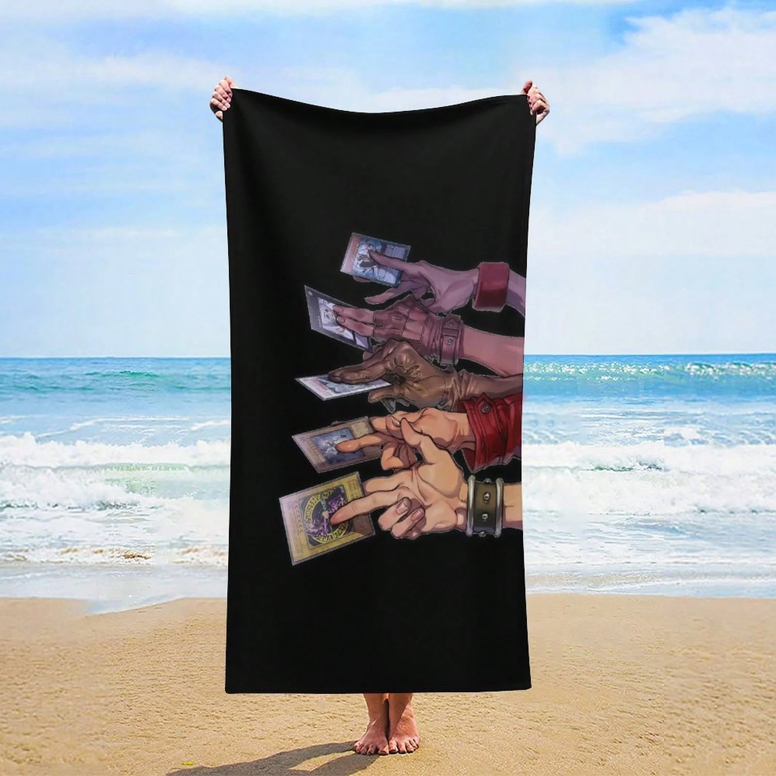 Newest Trading Card Hands Black Background Print Microfiber Beach Towel Game Fan Swimming Towel Quick Dry Towel