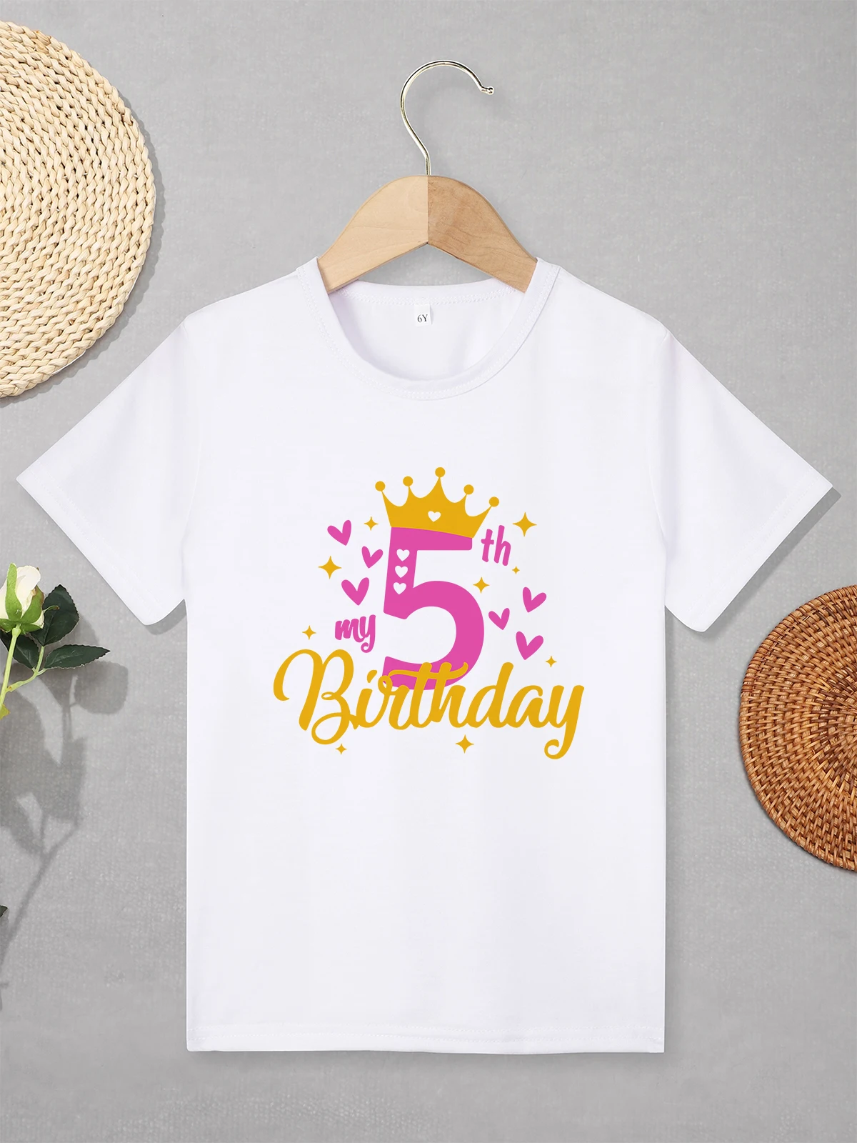 My 5th Birthday Girls Clothes Beautiful Fashion Family Party Kids T Shirt Comfy Short Sleeve O-neck White Tops Fast Delivery