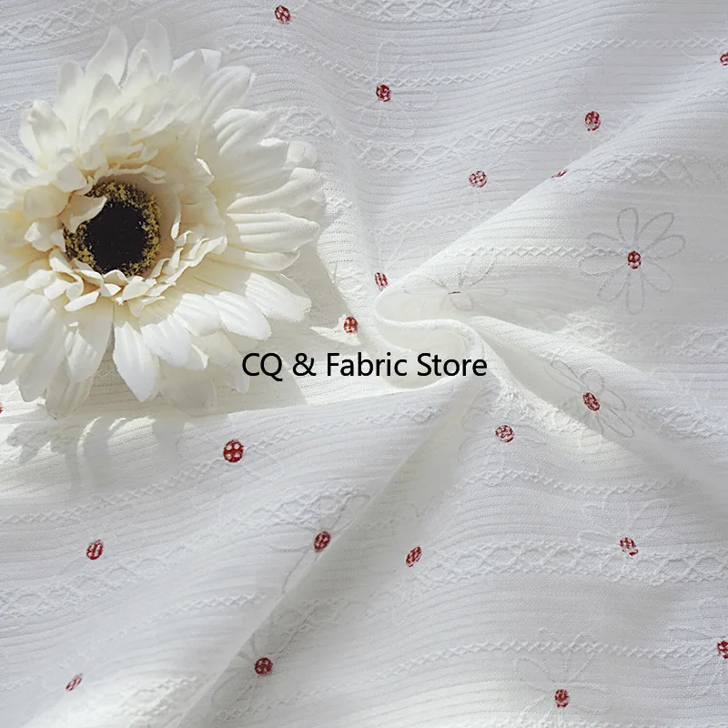 Pink Daisy Pure Cotton Printed Jacquard Fabric Curtain Tablecloth Dress Children's Clothing Floral Handmade Diy Fabric