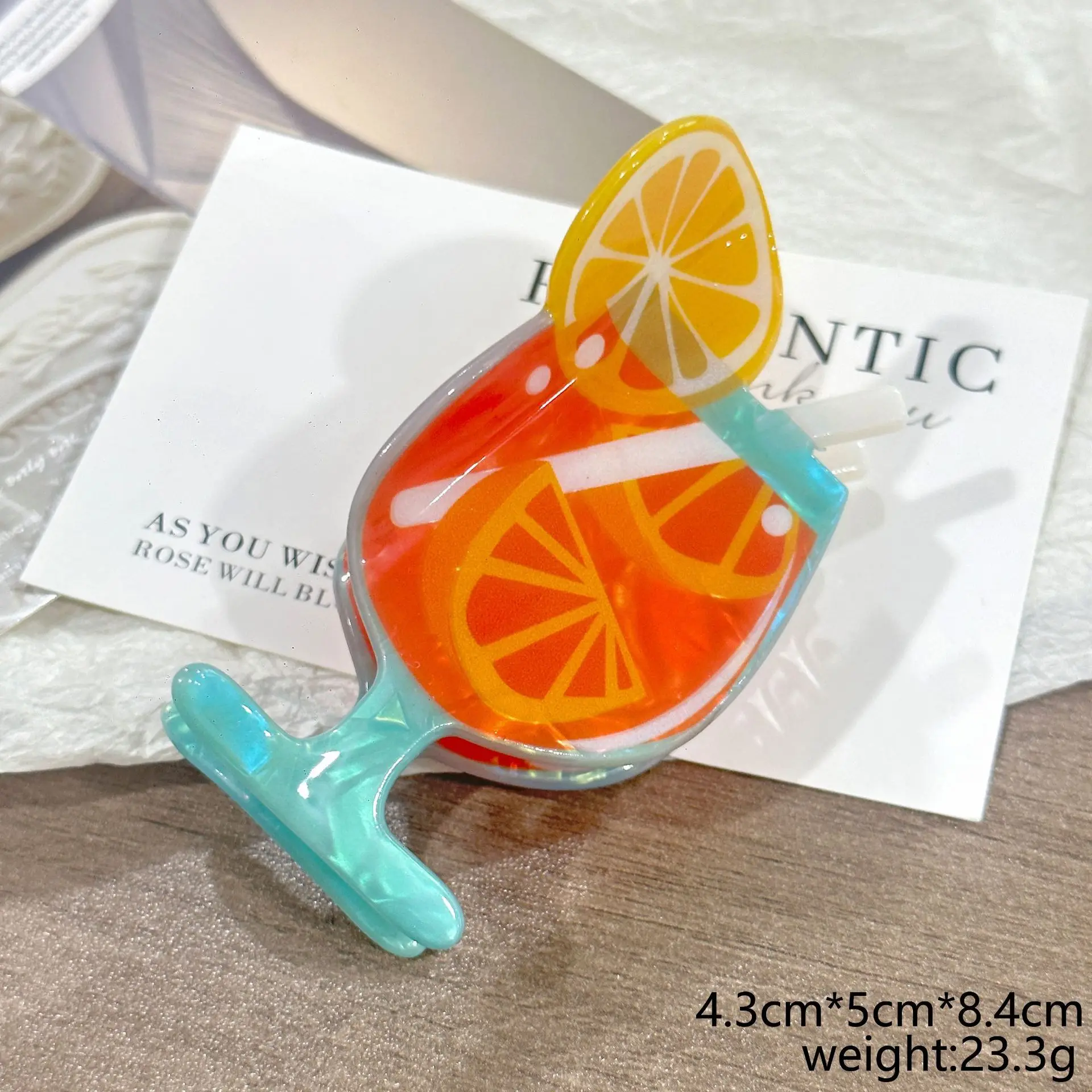 1 Stück Cocktail-Haarclip, Hawaii-Sommer-Strand-Eistee, Orangensaft, Kaffee, neuartiger, kreativer Getränke-Haarclip, großer Haarklammer-Clip im Hai-Design – Detail 4