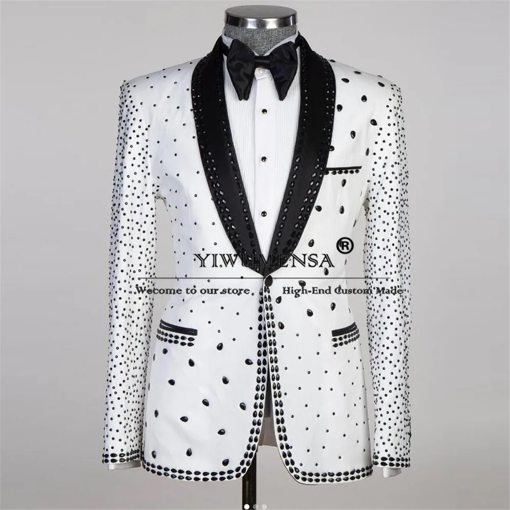 Jewelry Ornaments Wedding Suits For Men Black Shawl Lapel Crystals Beaded Jacket Pants 2 Pieces Groomsman Tuxedos Tailored Made