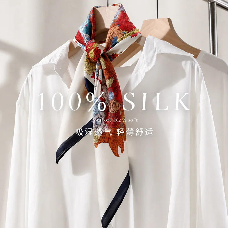2026 100% Mulberry Silk Square Scarf 65x65cm for Women Multicolor Floral Print Bandana Neckerchief Soft Comfortable Gift for Her