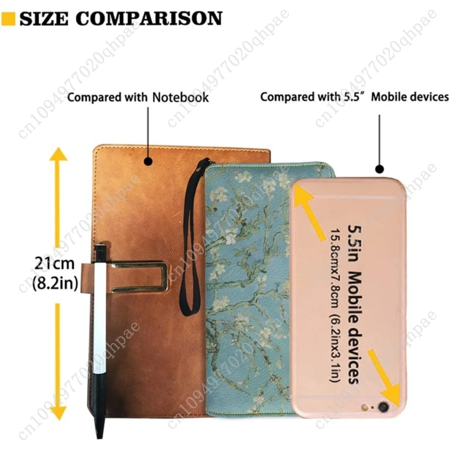 KIDVOVOU Women Van Gogh Rfid Blocking Credit Card Wallet Zipper PU Leather Long Purse Wristle Clutch Wallets,Almond Blossom