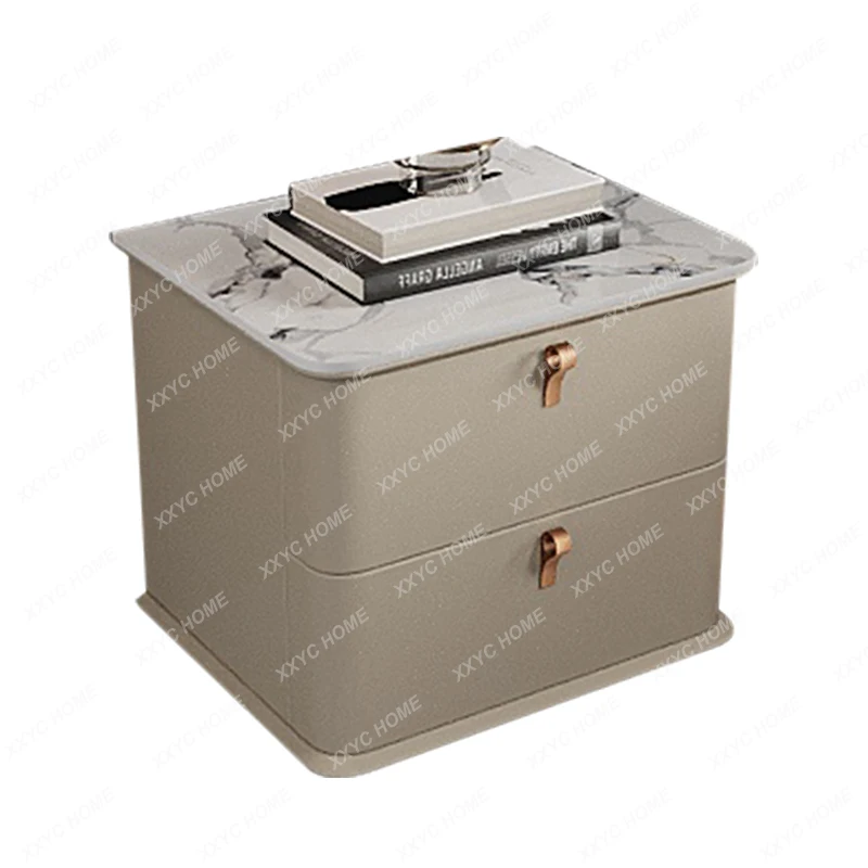 Y high-end microfiber leather solid wood small apartment cabinet, bedside table, minimalist bedroom two bucket bedside cabinet