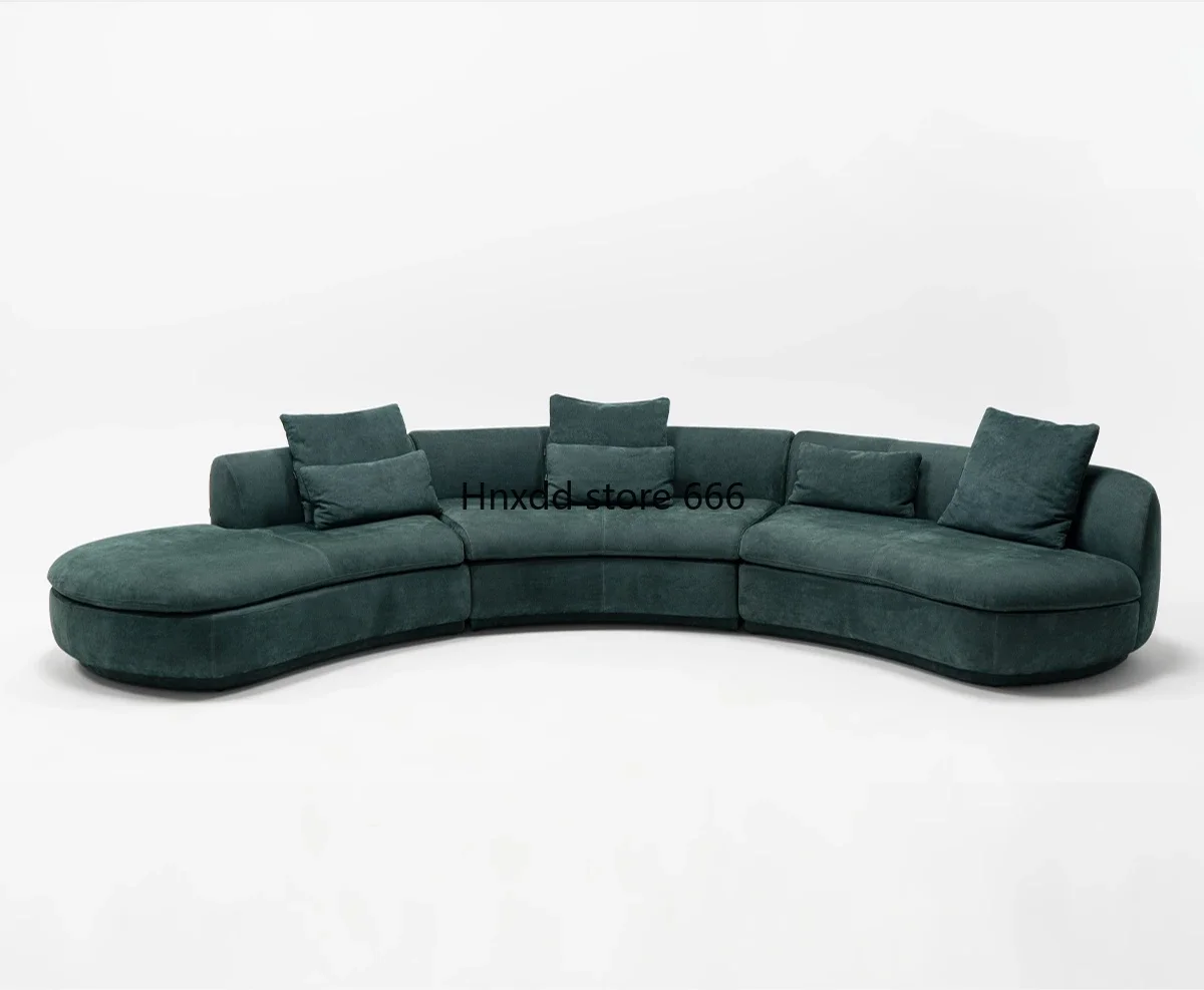 Italian minimalist curved leather sofa villa large apartment combination