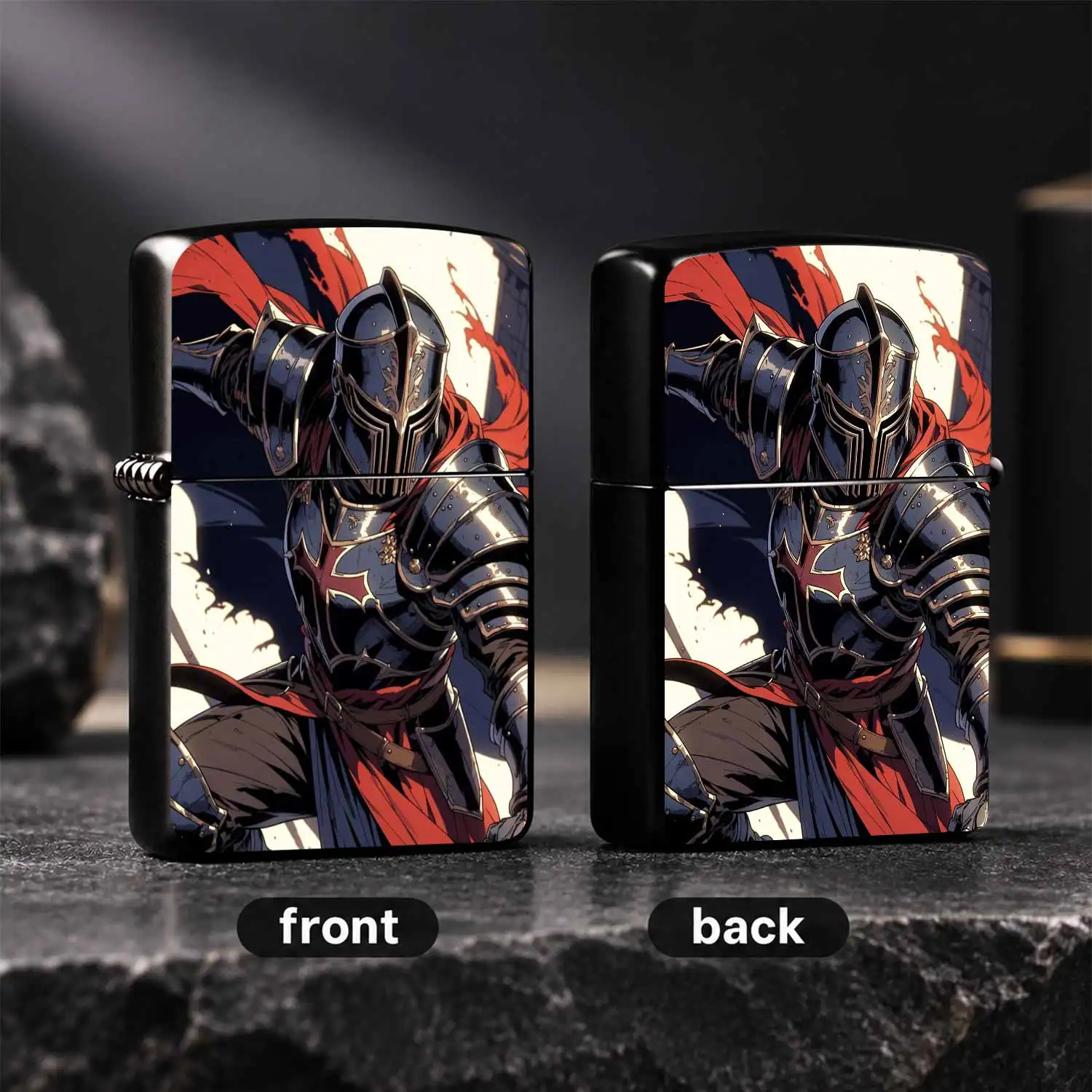 Vintage Knight Themed , High-Definition Printed Medieval Black Armor Knight With Red Cape, Cool Portable Windproof For Men, Ideal For Gifting, Daily Use And Outdoor Camping, Durable Creative Decorative Gadget A Fun And Humorous Lighter