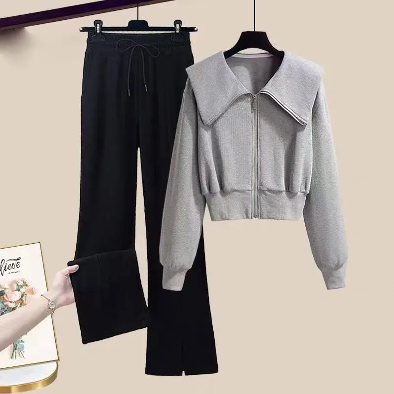 Fashion suit 2024 autumn new style temperament doll collar cardigan top casual sports pants two-piece set