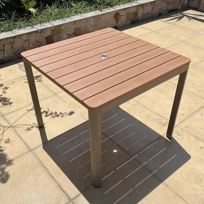 for Outdoor Plastic Wood Tables and Chairs Aluminum Alloy Garden Terrace Balcony Rain Sun Protection Leisure Combination Set