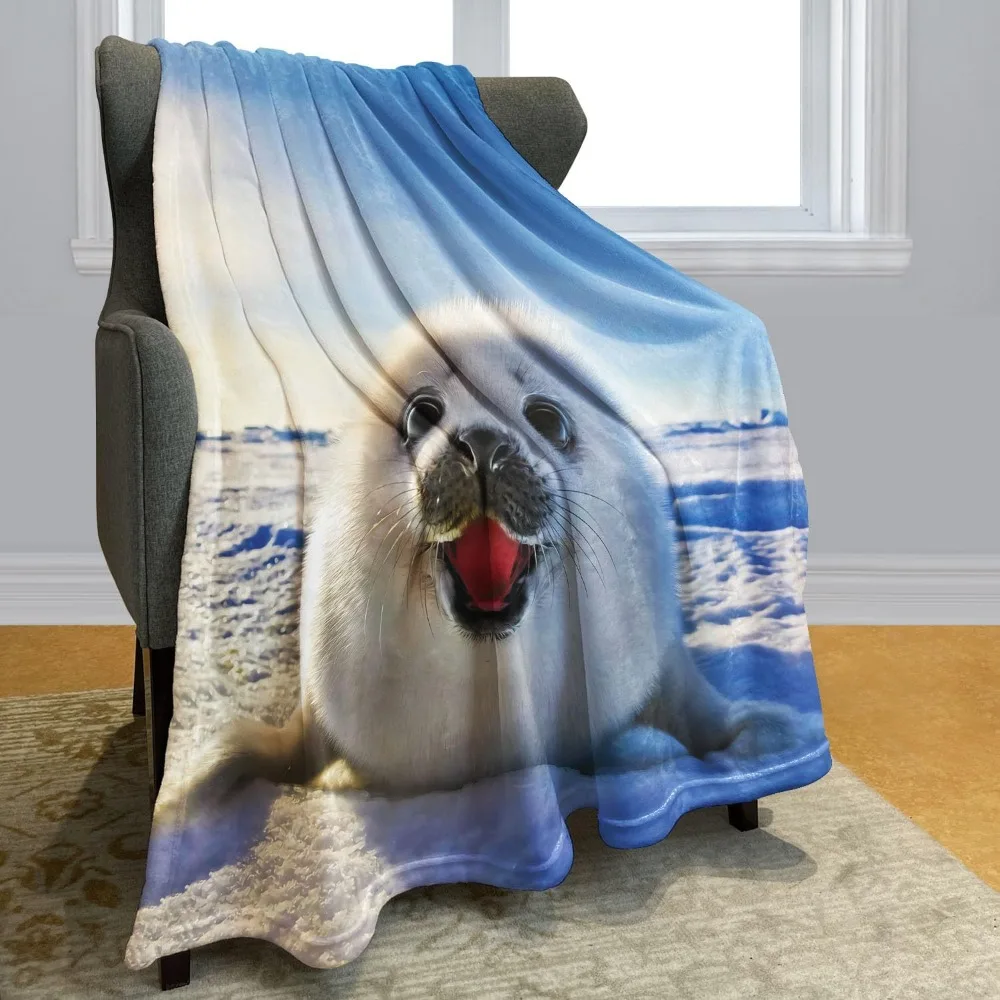 Cute Baby Seal Plush Blanket Sea Animal Print Super Soft Throw Blankets for Couch Bed Seal Gifts for Seal Lovers