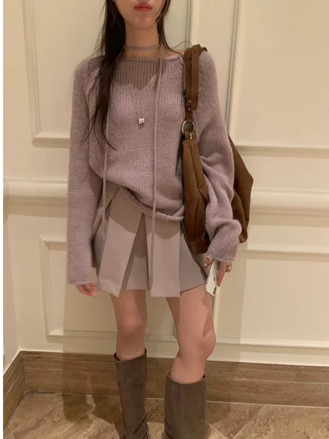 

Шикарный осенне-зимний ленивый Sle Ne Hanging Sa, свободный повседневный длинный вязаный свитер с манжетами для женщин