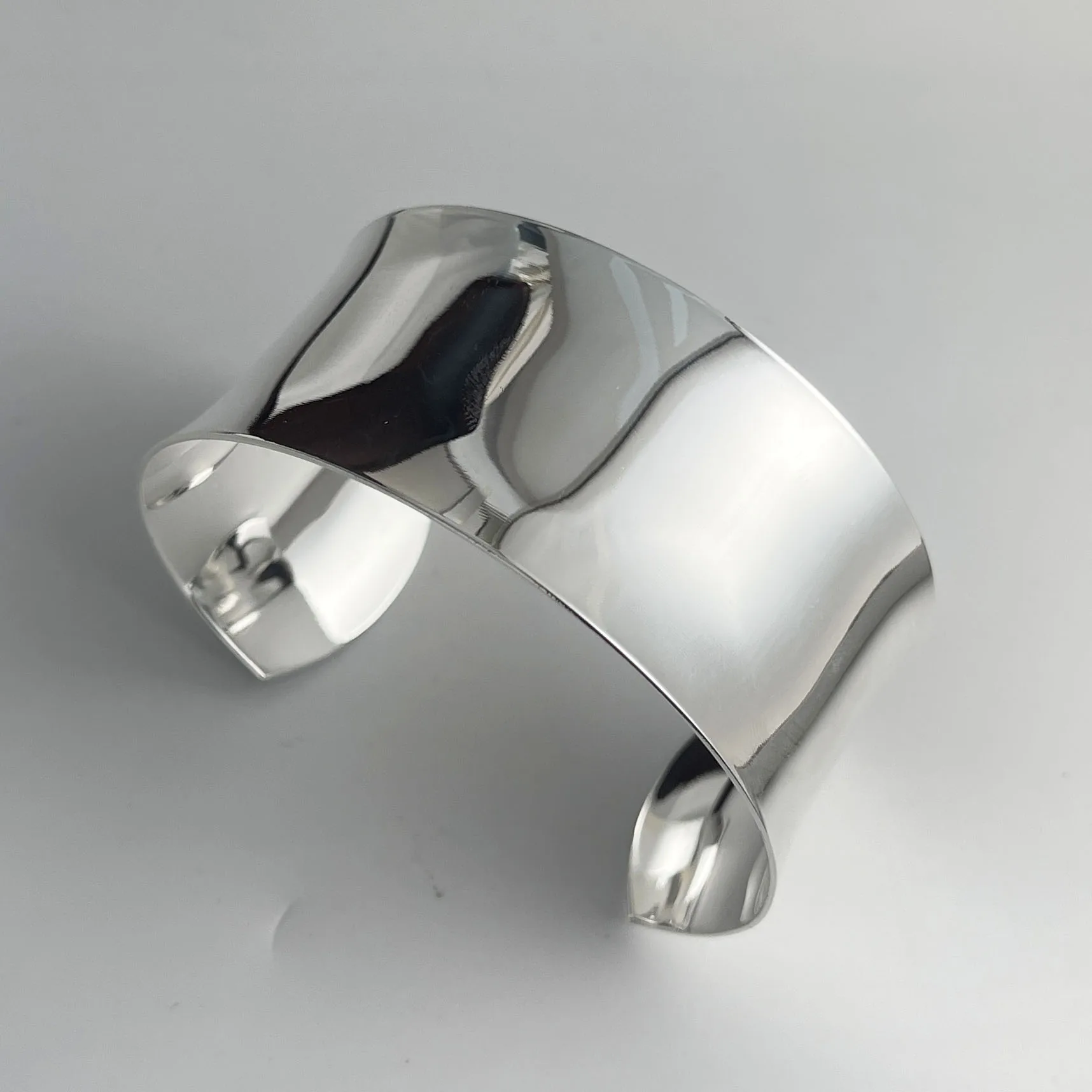 100% Solid 925 Sterling Silver Retro Bracelet for Women Men Vintage Handmade Wide Smooth Simple Bracelet Birthday Gift