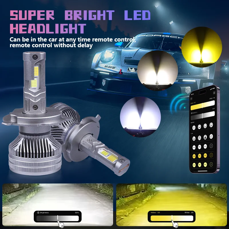 

CAROLYN H7 H4 9005 APP Белый Свет Желтый Регулировка Светодиодный Автомобильный Свет Автомобильный Свет Мотоциклетный Свет 9006 D2S