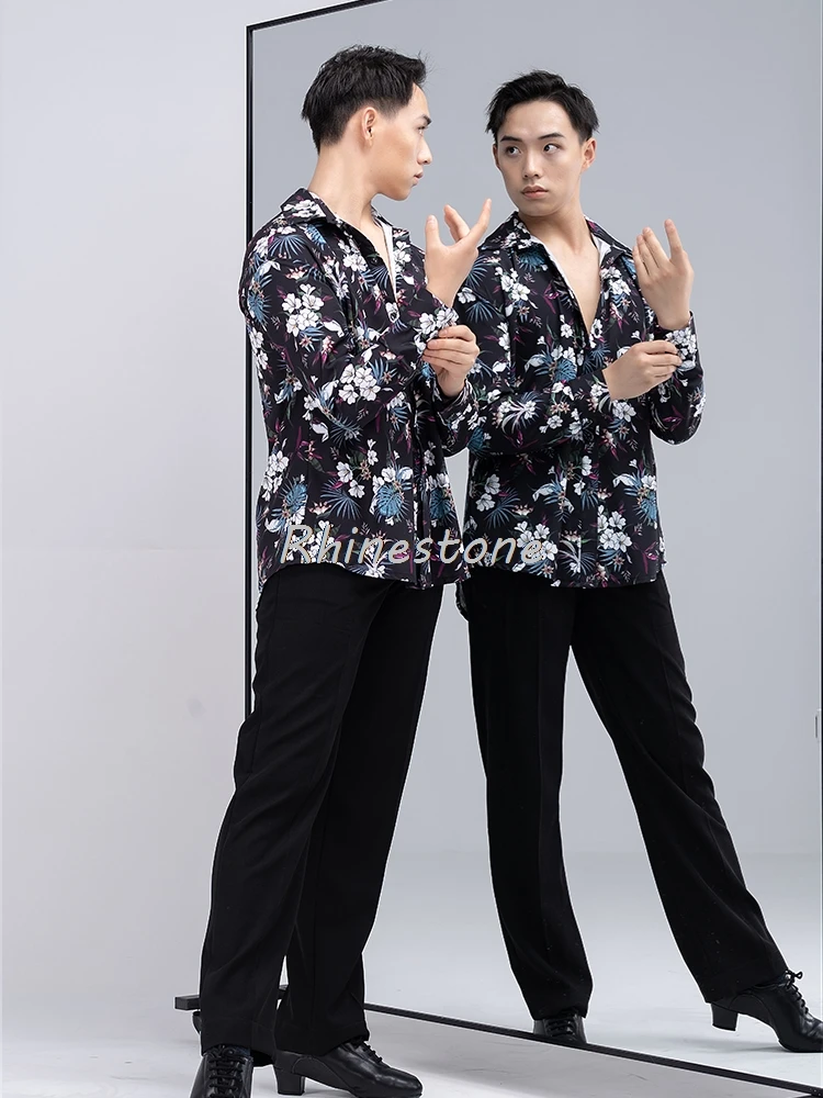 Latin Dance Dress New Men's Long-sleeved Printed Shirt Training Jacket