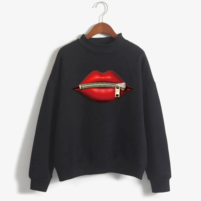 

Fashion Women's Casual Red Lip Sweatshirts Long Sleeve Hooded 2022 Vintage Creativity zipper Lips Pullovers Warm Hoodies