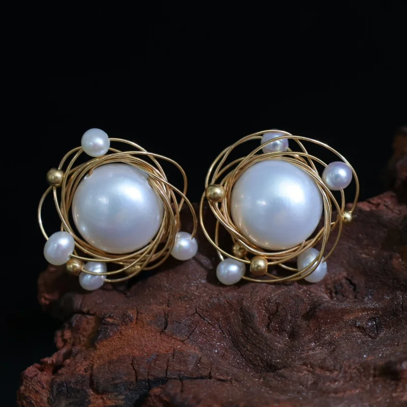 

SGARIT Handmade Natural Fresh Water Pearl Stud Earrings for Women Girls Birthday Gifts Trendy Fine Jewellery 14K Filled Gold