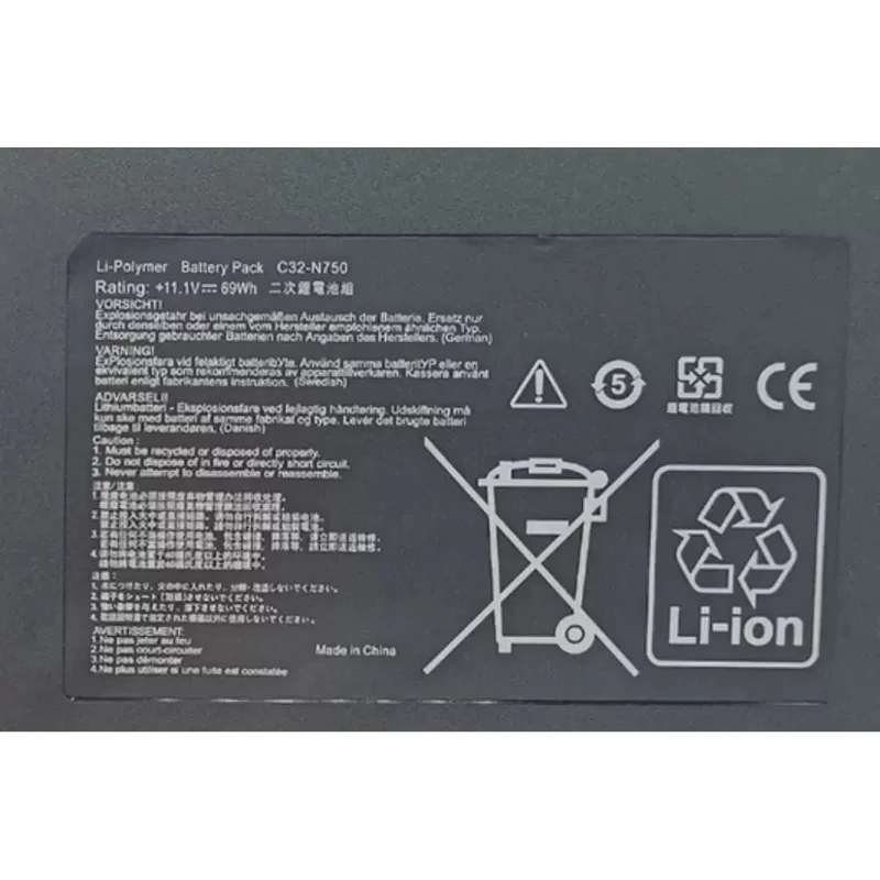 

Новый аккумулятор C32-N750 для ноутбуков ASUS N750 N750J N750JK N750JV N750Y47JK-SL N750Y47JV-SL, 11.1В 6260мАч/69Втч