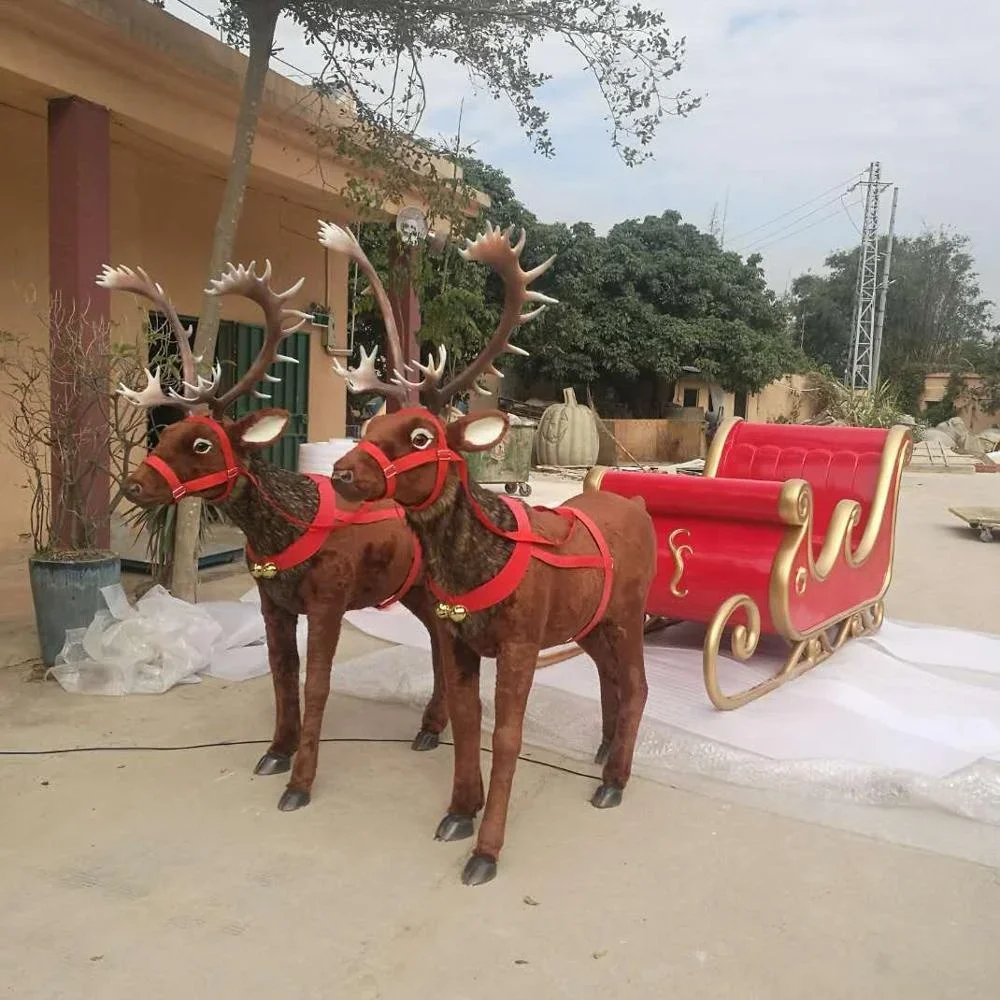 Outdoor Life Size Christmas Fiberglass Santa Sleigh With Dynamic Reindeer For Sale