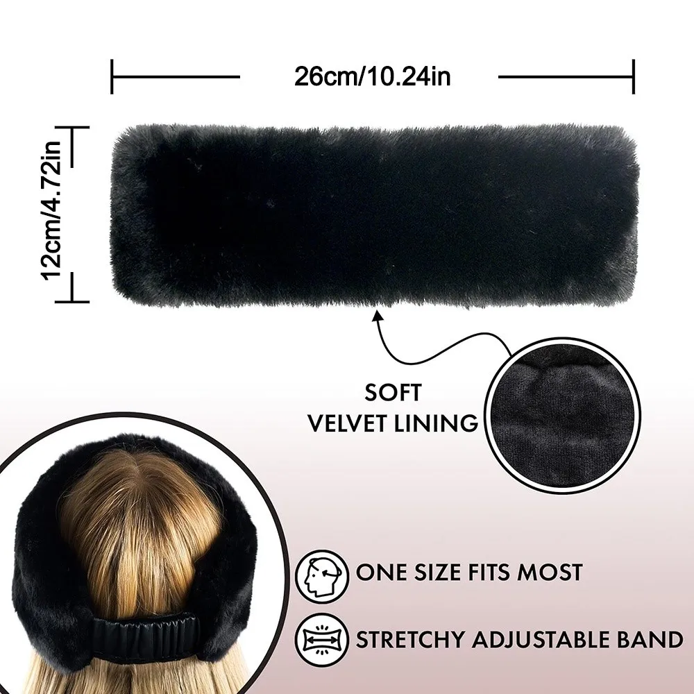 New Wide Design Fluffy Headband Solid Color Elastic Hair Band Soft Imitation Fur Hairbands Daily Wear