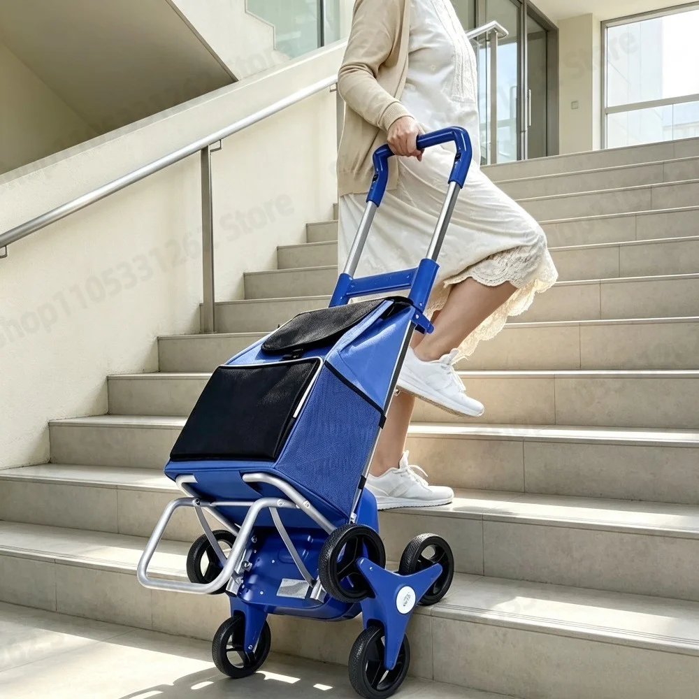 Electric Stair Climbing Shopping Trolley, Foldable Power Assist Cart for Elderly, Portable Hand Pull Grocery Walker with Battery