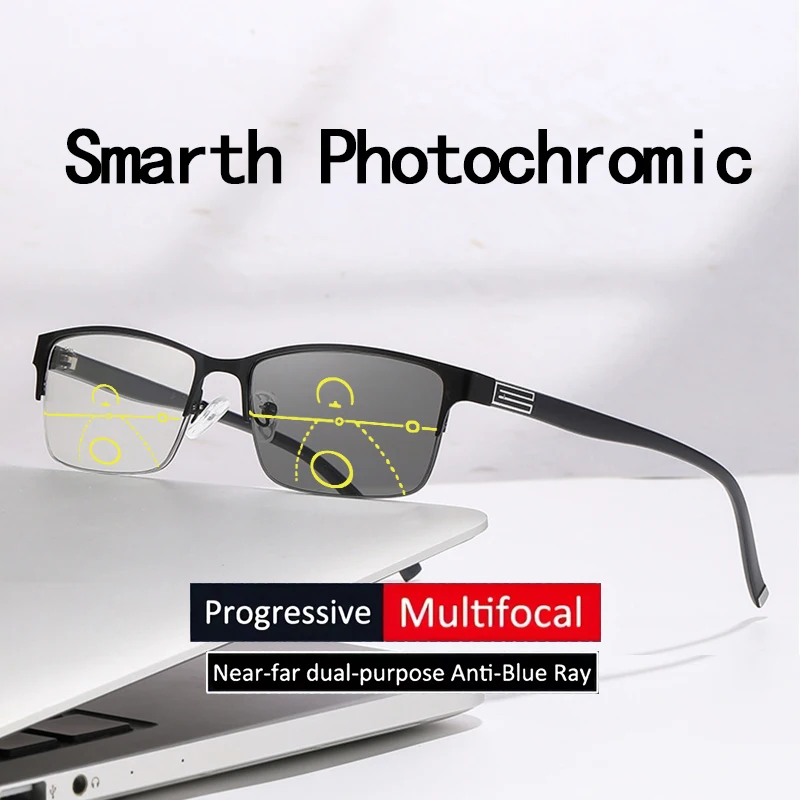 Gafas de Lectura Multifuncionales de una Sola Pieza con Sensor Óptico que Cambia de Color y Zoom Automático, Modelo 809