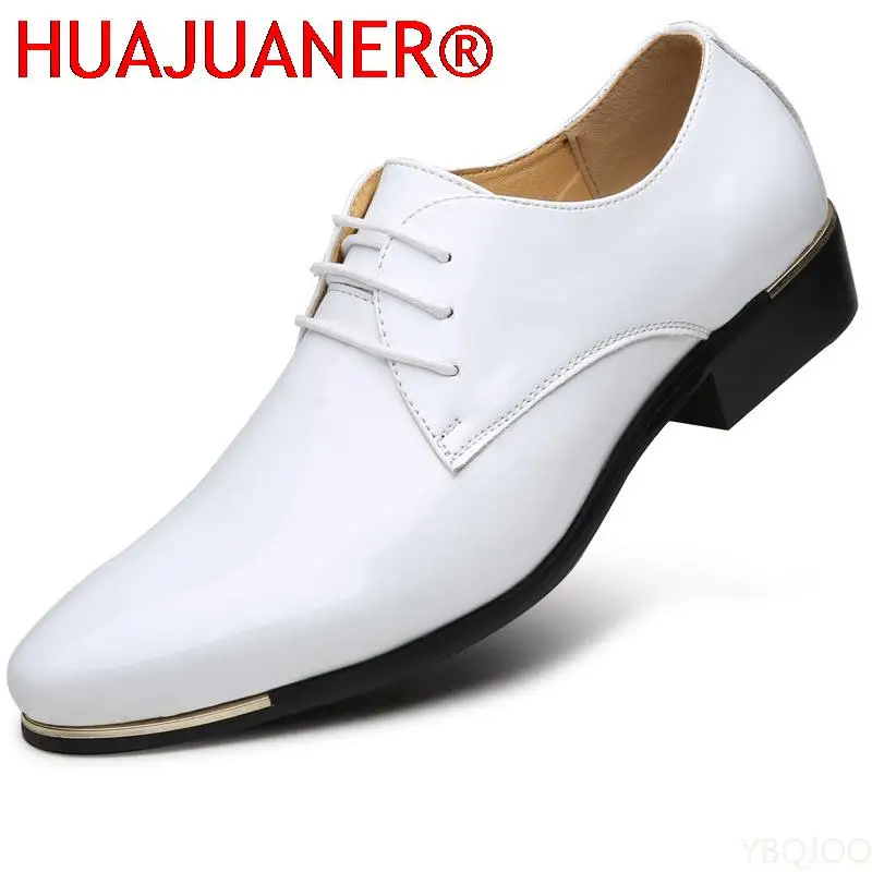 2023 Newly Men\'s Quality Patent Leather Shoes White Wedding Shoes Size 38-48 Black Leather Soft Man Dress Shoes