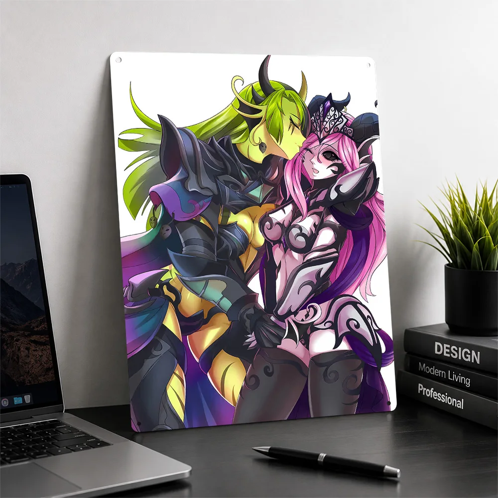 Anime-style Embrace of Two Female Characters Personalized 3D Textured Metal Poster Wall Art Vintage Tin Signs for Wand Deko Sign