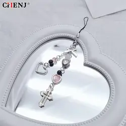 Phone Charm Strap Fashion Keychain Cute Pendant Jewelry Keyring Lanyard String Cross Love Heart Beaded Chain For Women Girl