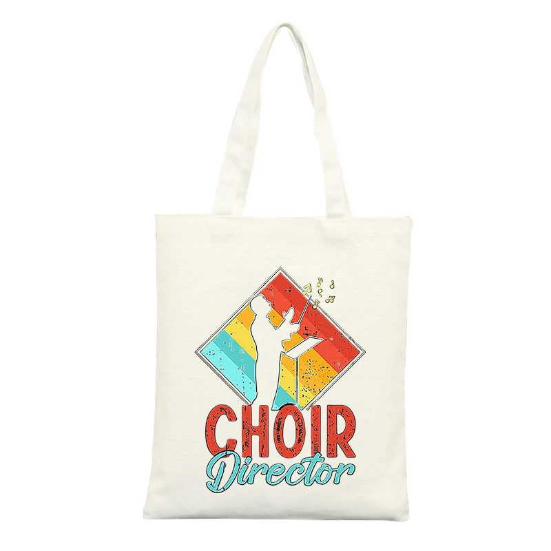 Choir Director's Canvas Tote Bag with Musical Conductor Graphic and Typography Print, Retro Style for Daily Use and Music Events