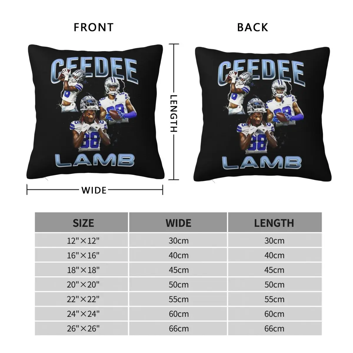 Ceedee Lamb Football Square Pillowcase Polyester Linen Velvet Pattern Zip Decorative Pillow Case Car Cushion Cover