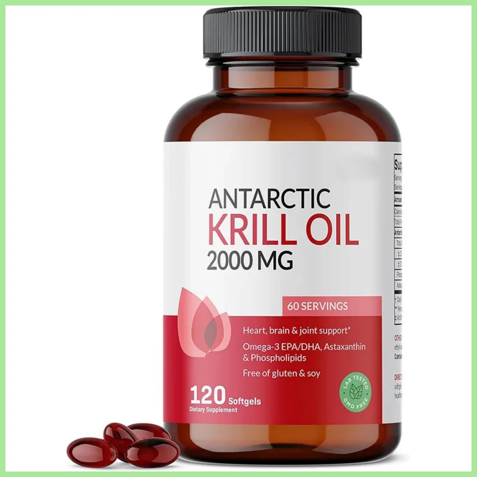 2000MG Antarctic Krill Oil - Choline and Astaxanthin 120 Softgel Capsules Contains OMEGA-3 EPA/DHA Phospholipids