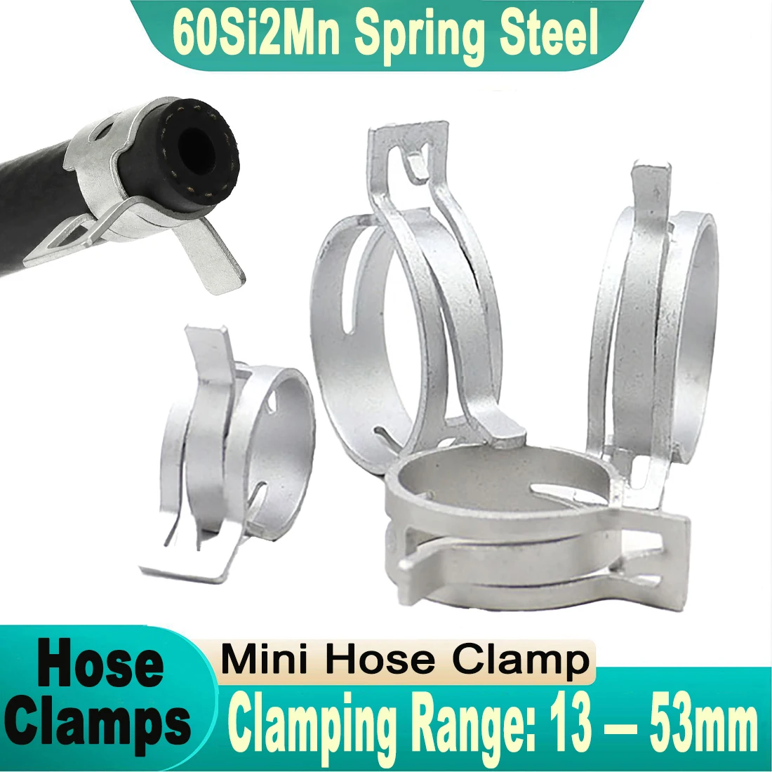 5Pcs 13/14/15/16/17/18/19/20-53mm Hose Clamps Fuel Hose Line Water Pipe Clamp Hoops Air Tube Fastener Spring Clips Galvanized