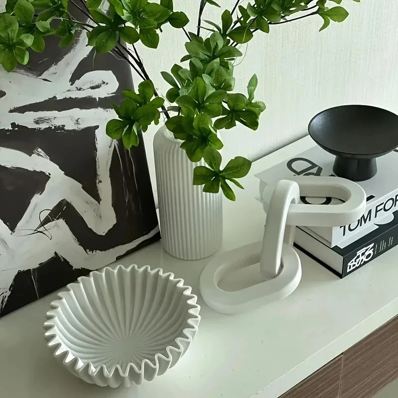 Resin Decorative Bowl With Lotus Leaf Edge Grooved Rim Home Decor Living Room Centerpiece Shelf Display For Her Christmas Gift