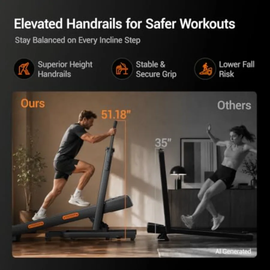 40% 15° Incline Treadmills for Home Extended Handle Bar