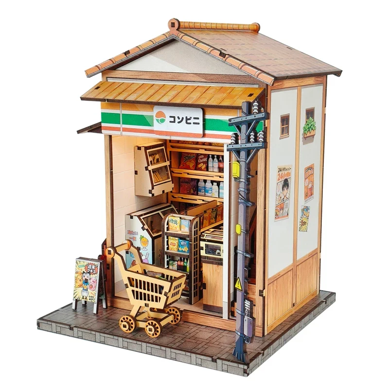 

OUZEY Japanese Style DIY Wooden Miniature Casa Model Kits with Furniture LED Lights Dollhouse for Friends Birthday Gifts