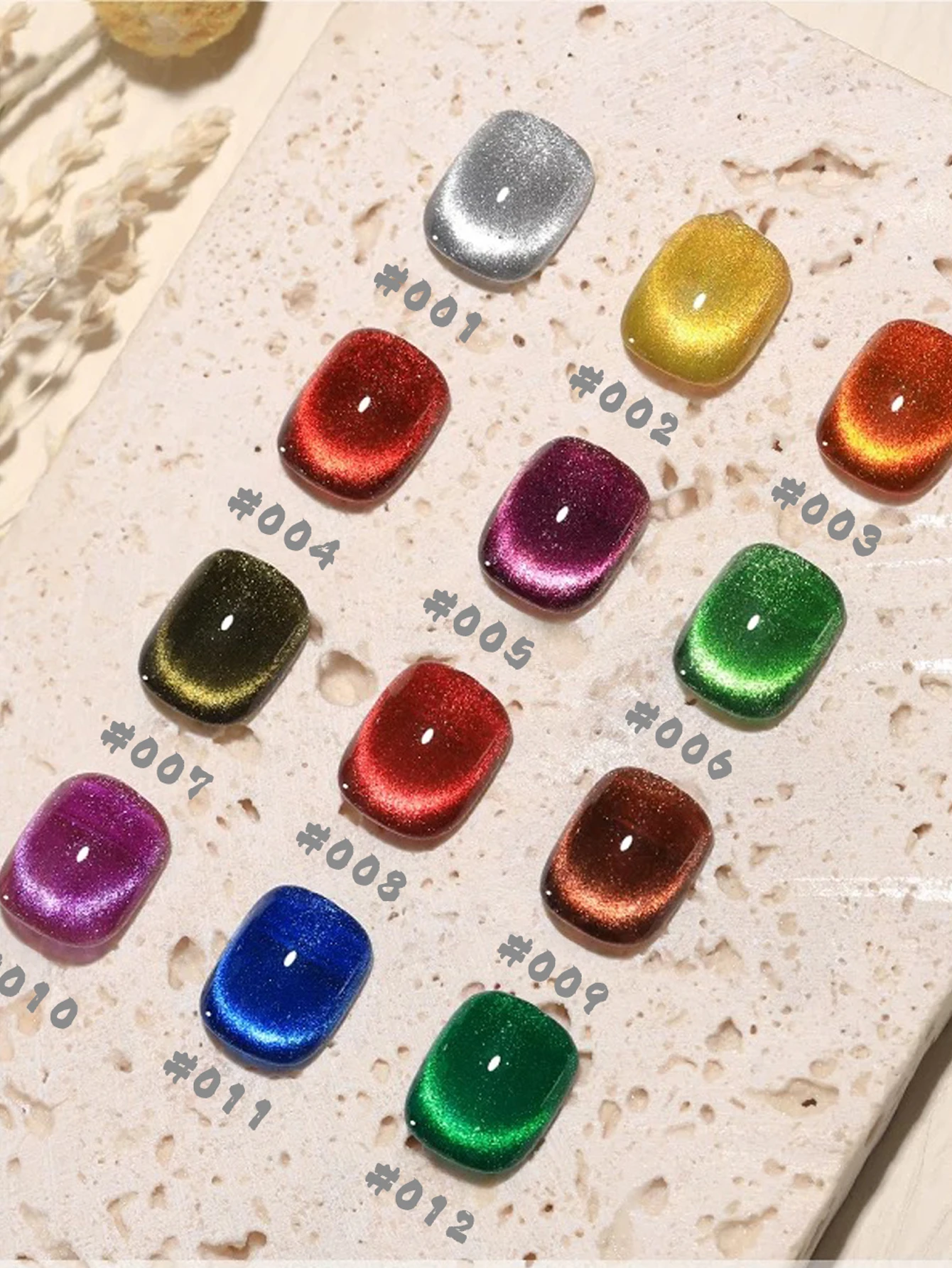 

18PCS 2025 New Nail Art Fashion Phototherapy Colorful Gem Red, Blue, Green, Purple Cat Eye Magnetic Powder Transparent Nail