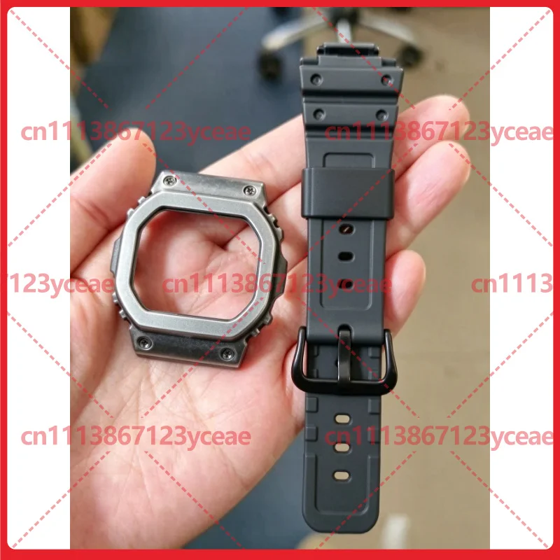 For Casio G-SHOCK DW5600 GW5600 GWB5600 5610 GLX5600 Metal Bezel Black Resin Watch Band Replacement Set