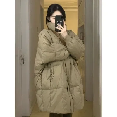 

2025 Winter Korean Retro Style Warm Thick Solid Jacket Single Breasted ParkasWomen Casual Outerwear Vintage Grey Fashion Coat