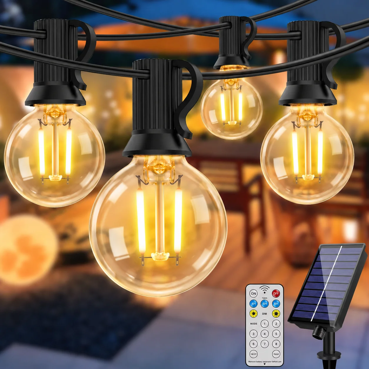 Globe Solar String Lights G40 2W Glass Outdoor Solar Light Garden Waterproof USB Charging Lighting With Remote Decoration Light