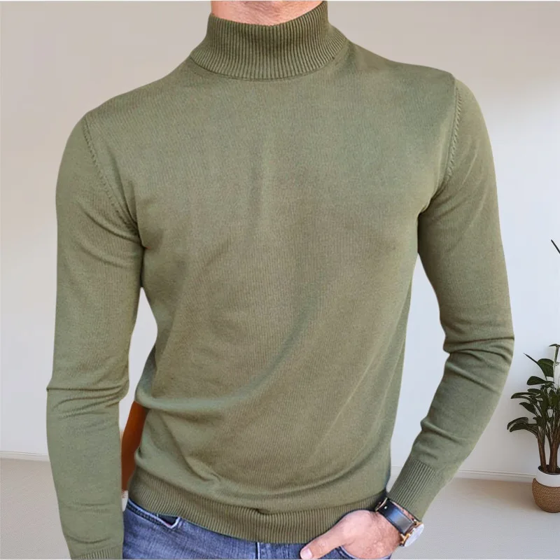 Wiosna Jesień Nowa Moda Męska Wąska Koszulka z Długim Rękawem Golf Casual Modne Dzianinowe Podkoszulki Męskie Ubrania Swetry T-shirty Bluzki