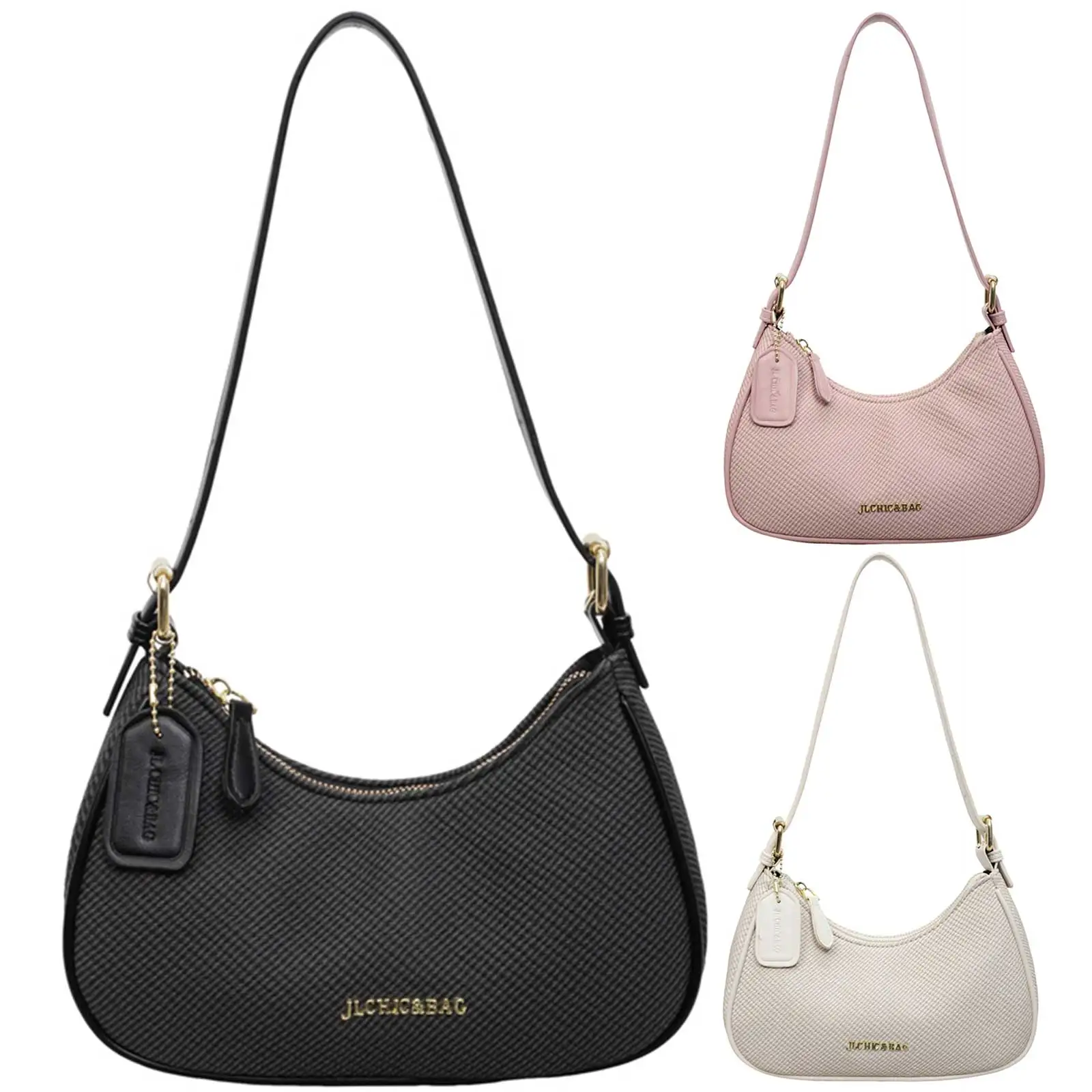 

Women PU Leather Underarm Shoulder Bag Adjustable Strap Solid Color Shoulder Bag with Zipper for Dating Shopping
