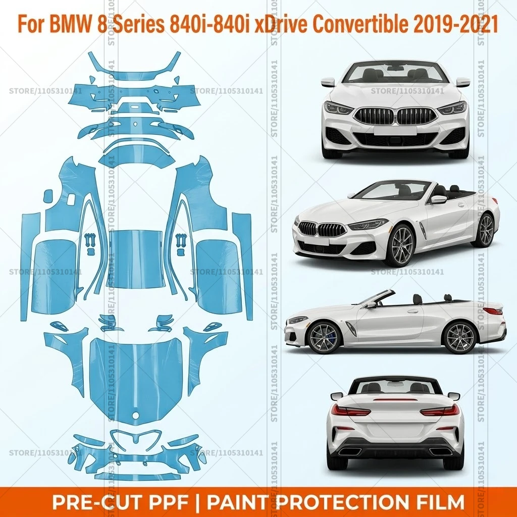 

Предварительно нарезанная защитная пленка PPF, прозрачная пленка для бампера, прозрачная защитная пленка для автомобиля BMW 8 серии 840i-840i xDrive Convertible 2019-2021