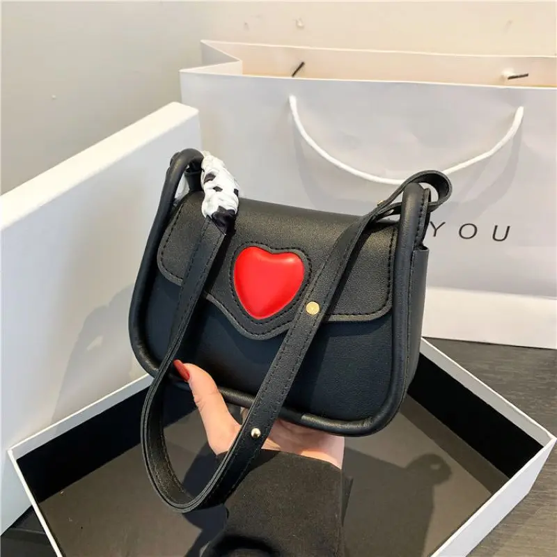 2024 Fashion Bags Women Korean Style Cute Shoulder Bag New ins Wind Hundred Shoulder Crossbody Bag   Splicing Love Armpit Bag