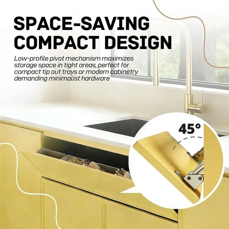 AT43-Soft-Close Heavy-Duty Pivot Hinges 4-Pack, Silent Tip Out Cabinet& For Kitchen/Bathroom Trays Self-Closing