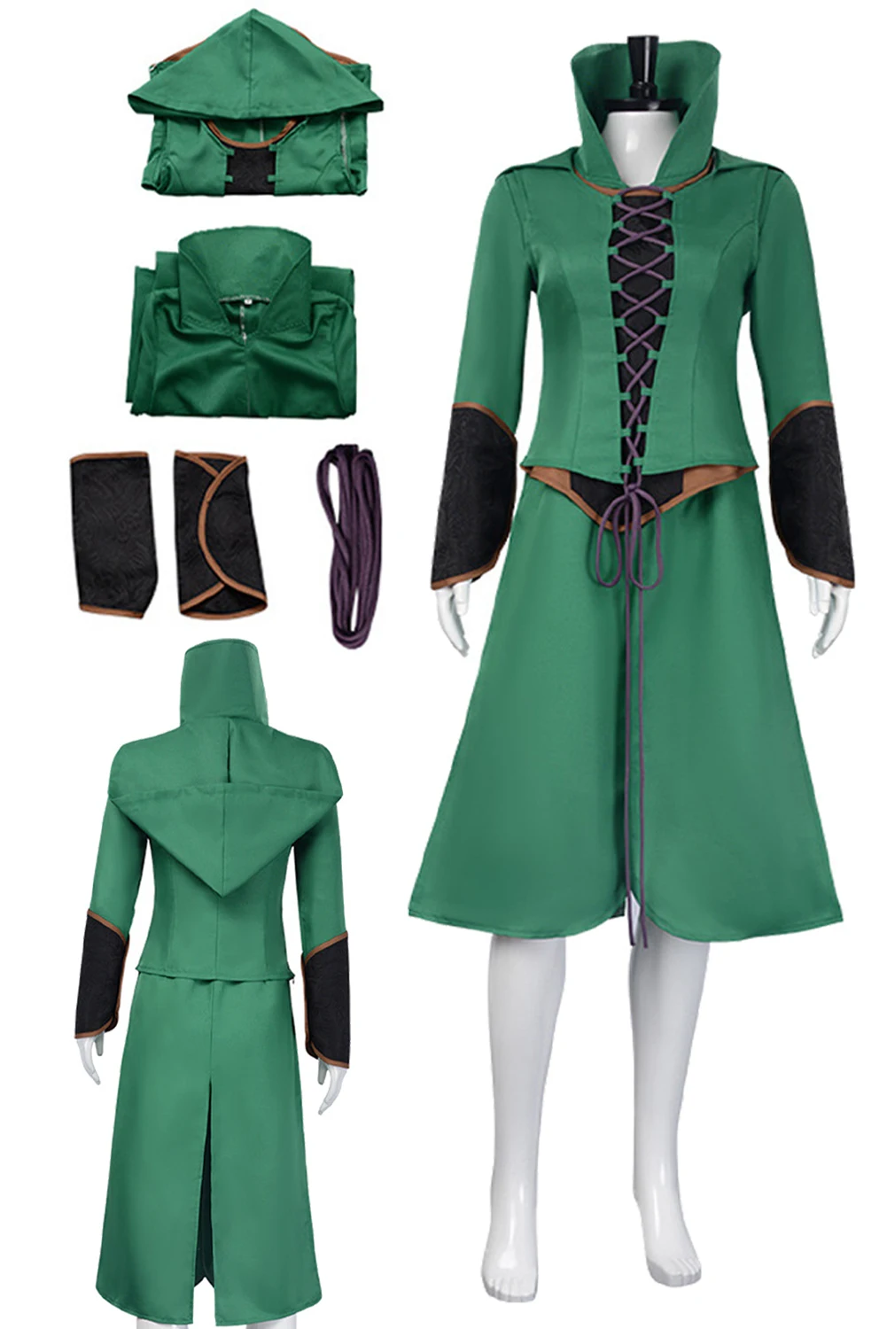 Disfraz de Galadriel para mujer, disfraz de película Lorded Rings, disfraz de juego de rol, falda verde, conjunto de cintura, ropa, trajes de fiesta de Halloween