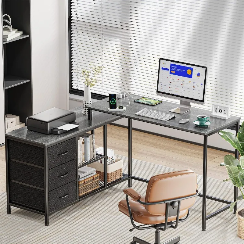 โต๊ะคอมพิวเตอร์มุมห้อง ดีไซน์ทันสมัย เรียบง่าย พร้อมชั้นวางหนังสือ