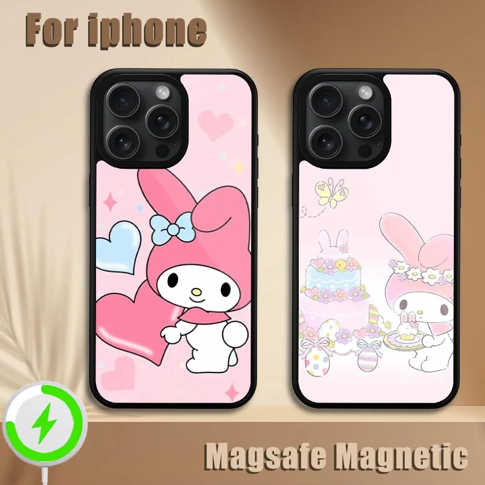 MINISO Sanrio Melody  Phone Case For iPhone 11 12 13 14 15 Plus Pro Max Magsafe Magnetic Wireless Charging Cover